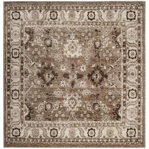 Flowers First 6 ft. 7 in. x 6 ft. 7 in. Square Vintage Hamadan Power Loomed Area Rug, Taupe FL1889512